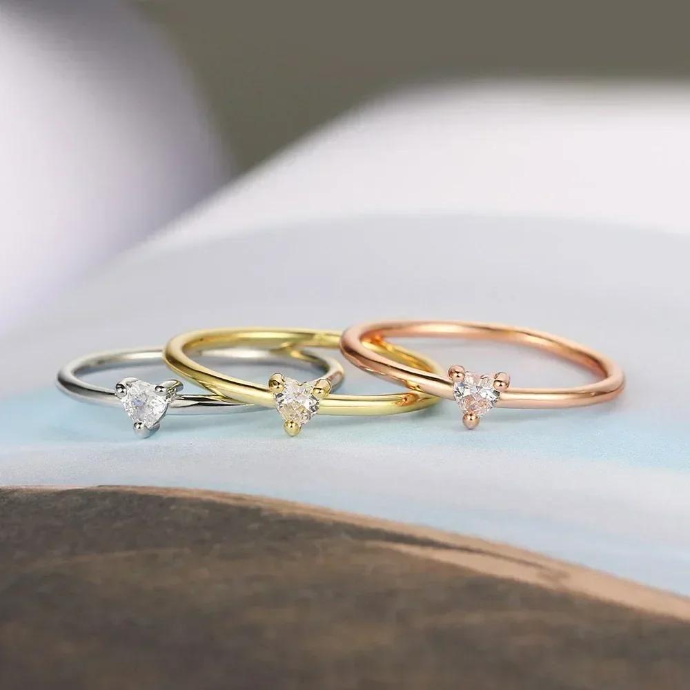 Luxury Dainty Thin Rings for Women Gold Silver Color Love Heart Zircon Delicate Wedding Dating Ring Fashion Jewelry Gift
