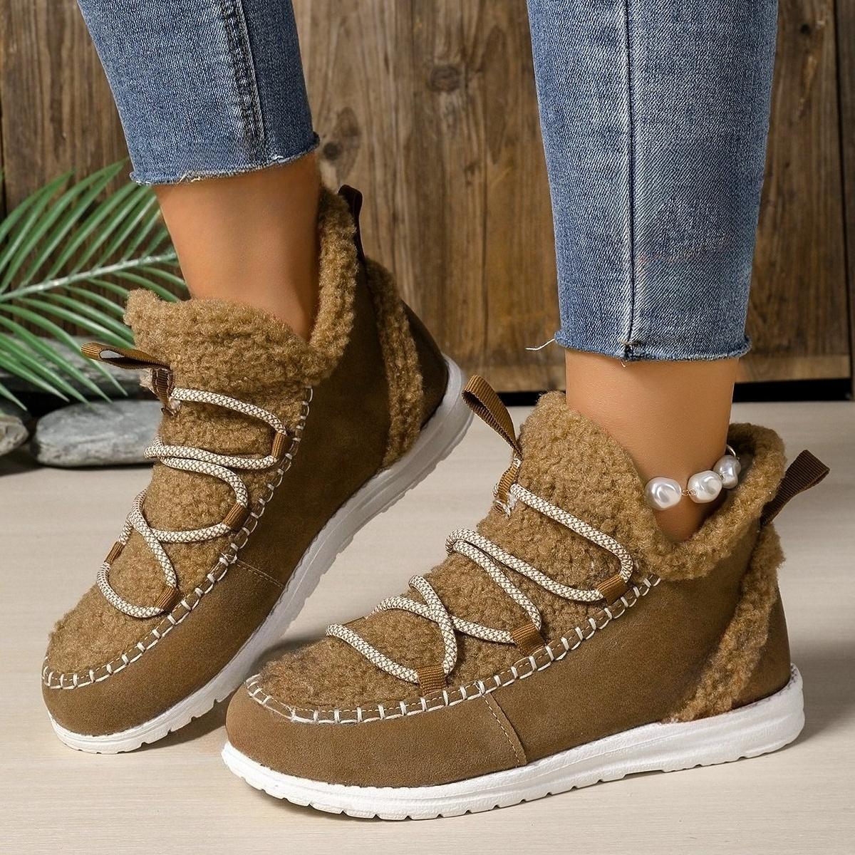 

Женские пушистые плюшевые зимние ботинки, толстые теплые на флисовой подкладке, удобные плоские ботильоны 43 коричневый