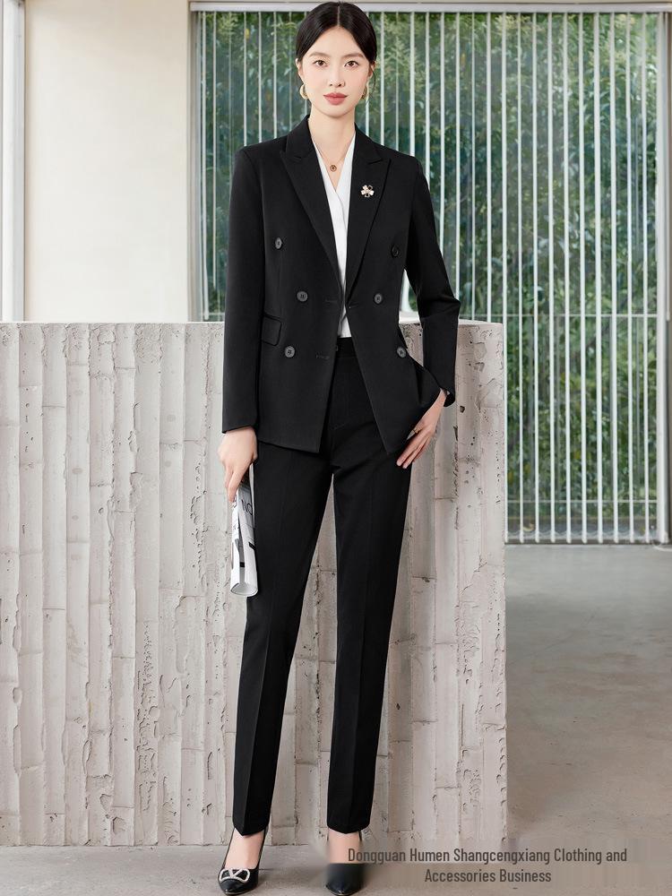 Women's Double-Breasted Suit Set: Simple & Polished Long Sleeve Blazer for Autumn/Winter 2025 Professional Commute Workwear.