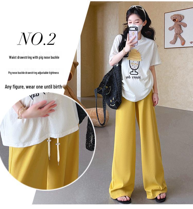 

2026 Summer Loose Cotton Maternity Set: Short Sleeve T-shirt & Straight Leg Pants XL