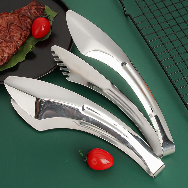 Grill Tongs Buffet Food Clip Stainless Steel Knife Shaped Food Clamp Thick Baked Bread Sandwich Clip with Double Toothed Clamp