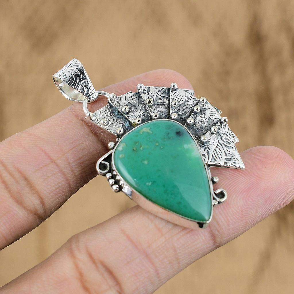 Mothers day Deal Sterling Silver Pear Chrysoprase Stone Daughter Pendant Jewelry