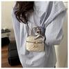 Cute Quilted Faux Leather Crossbody Bag with Bow Knot Chain Strap Small Bucket Purse for Women