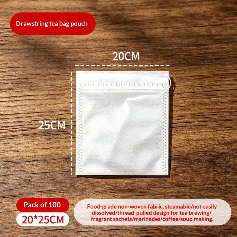 100 Pcs Disposable Tea Filter Bags Food Grade Nonwoven Drawstring Leak Proof for Herb Spice Cooking Sachets