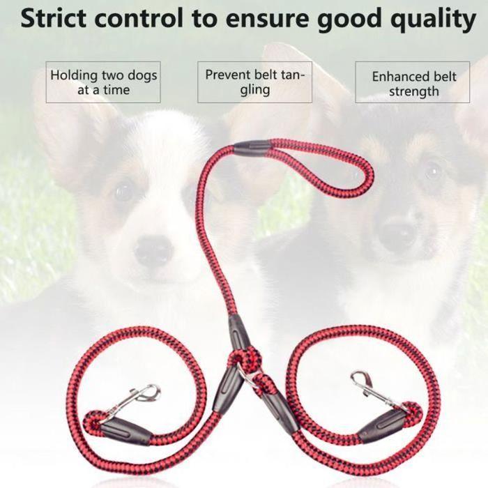 Laisse de chien double en ruban de nylon solide une corde de traction enchevêtrement tressée rouge et noir