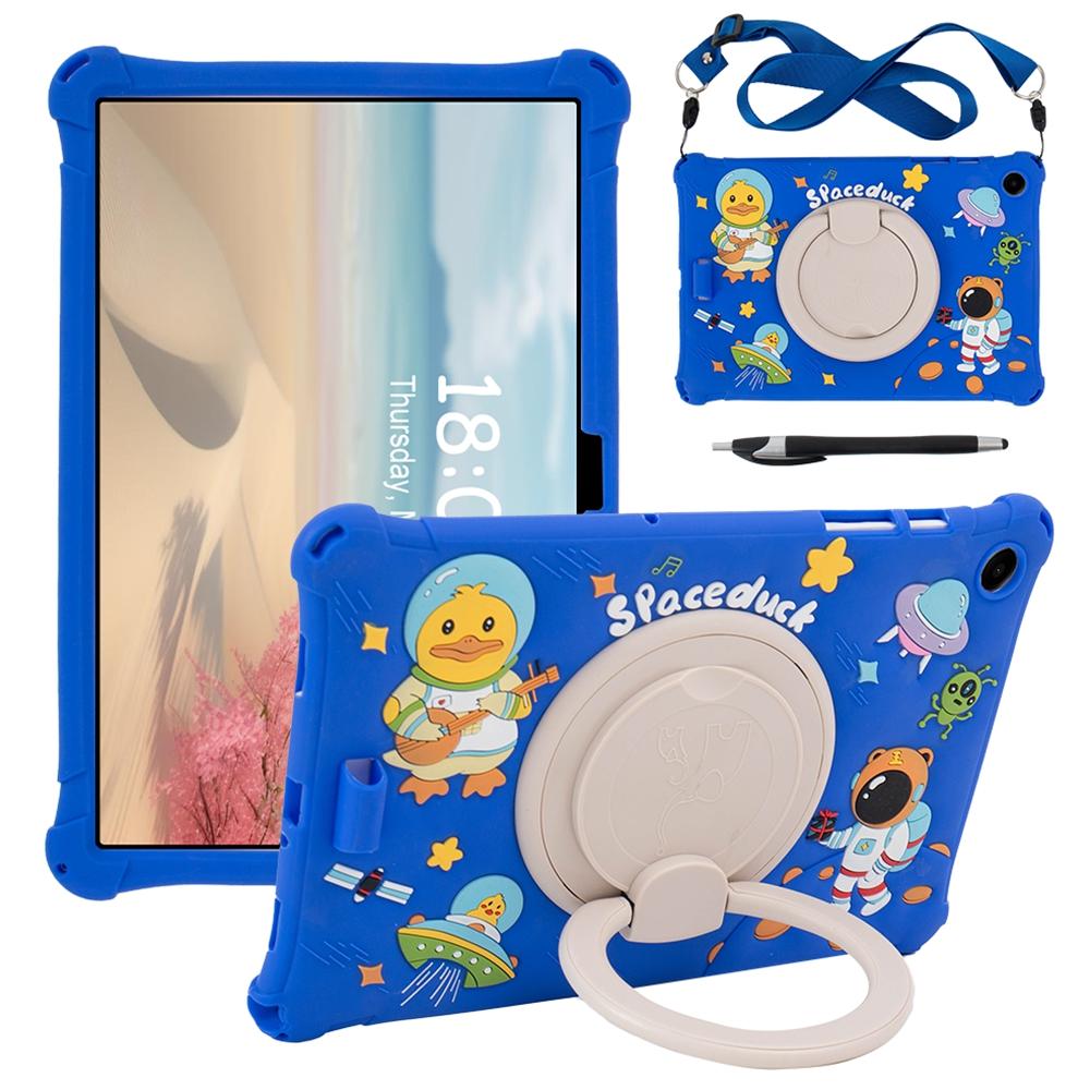 For Samsung Galaxy Tab A9+ Case Rotatable Kickstand Cute Cartoon Silicone Tablet Cover with Lanyard