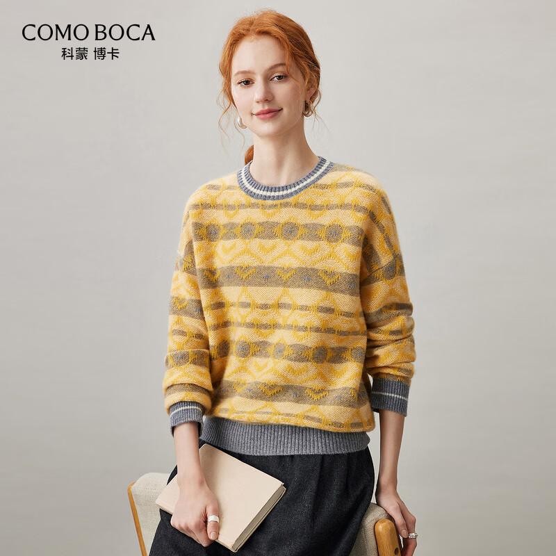 Komonboka Women's 100% Cashmere Crewneck Jacquard Knit Sweater