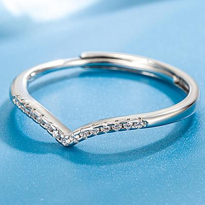 Fashion V-Shaped Ring Opening Adjustable Diamond-Studded Design Temperament