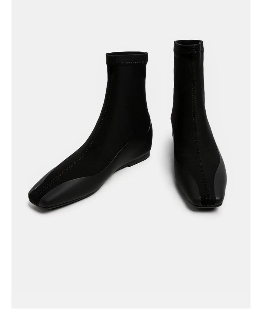 Spot Long Tube Elastic Thin Boots Short Boots Inner Heightening Women's Boots Internet Celebrity Babes Thin Square Head Stitching Spring and Aut