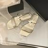 Summer New European and American Versatile Flat Bottom One-word Buckle Women's Slippers Mature Fashion Large Size Foreign Trade Flat Bottom Slipper