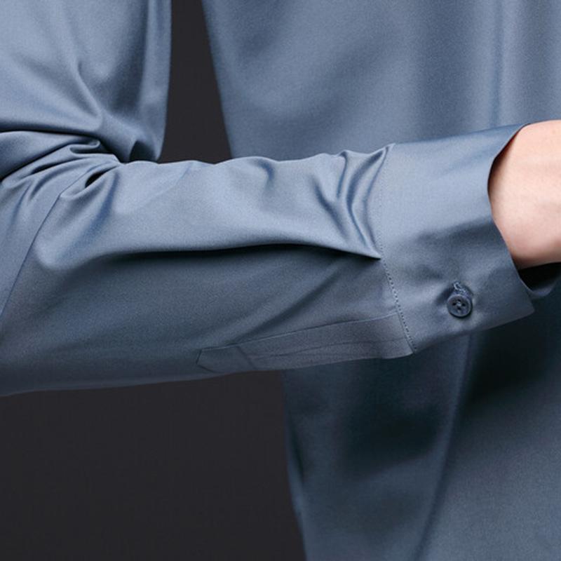 Frühling und Herbst Neue Herren Einfarbig Dunkle Knopfleiste Langarmhemd Business Casual Dünnes Hemd Stretchhemd