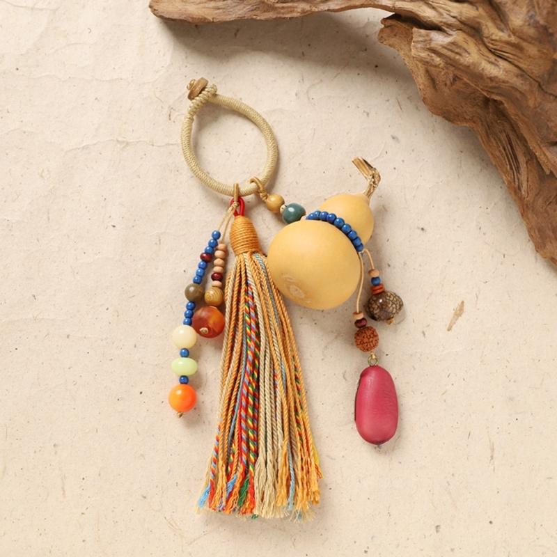 Handwoven Bottle Gourd Tassels Keychain with Natural Cotton Rope Symbolizing Fortunes Keyring Accessories