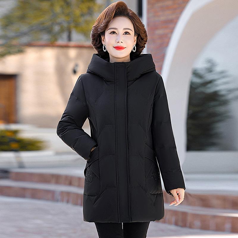 Brand Fashion Mother Down Jacket Women's Medium and Long Winter Clothing Middle-aged and Elderly Thickened Warm Foreign Style Women's Coat