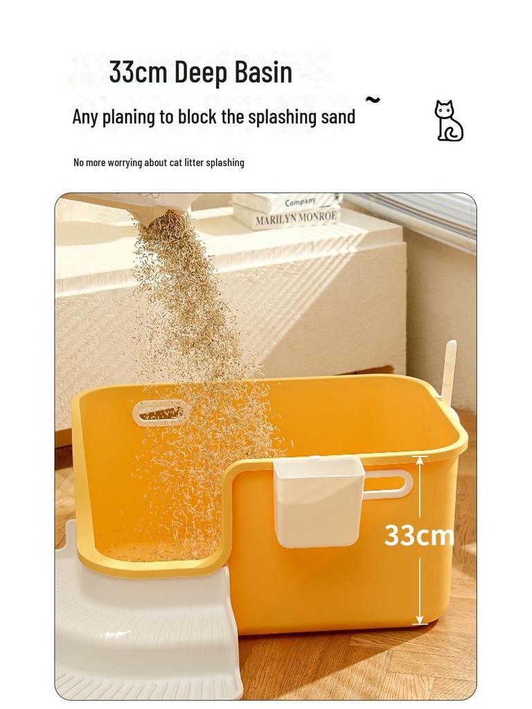 Halvsluten, överdimensionerad, stänksäker kattlåda - Lätt att rengöra för husdjur