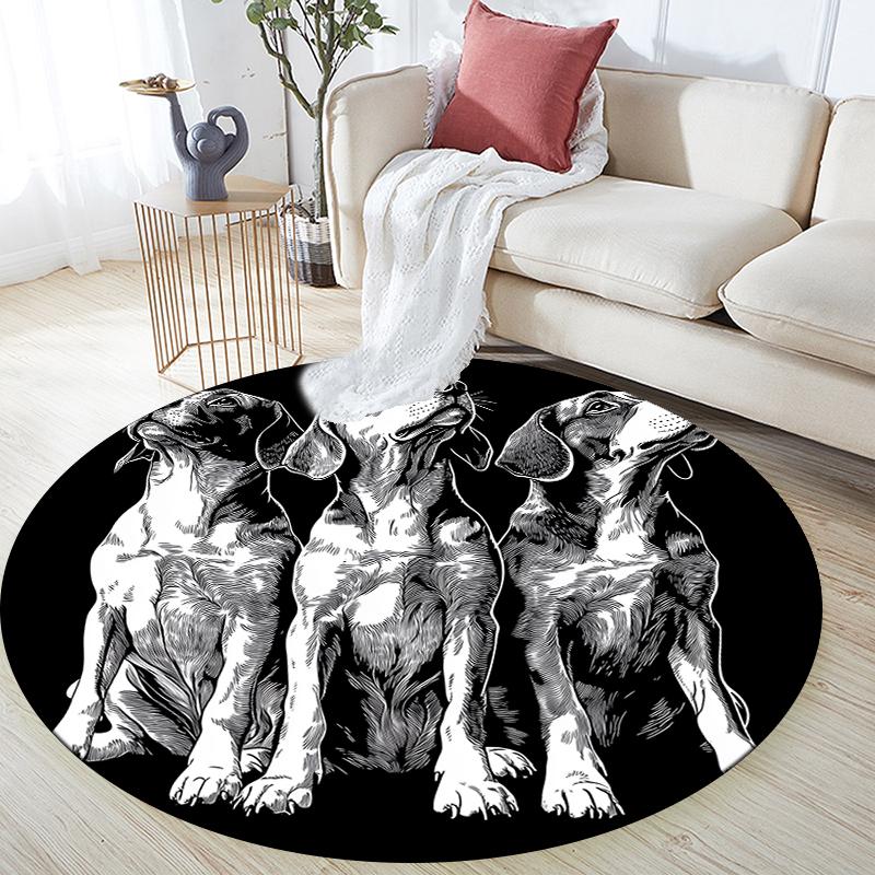 Black Beagle pattern round rug,Carpet Rug for Living Room Bedroom  Playroom ,Non-slip Floor Mat,Holiday Gifts and Birthday Gifts.