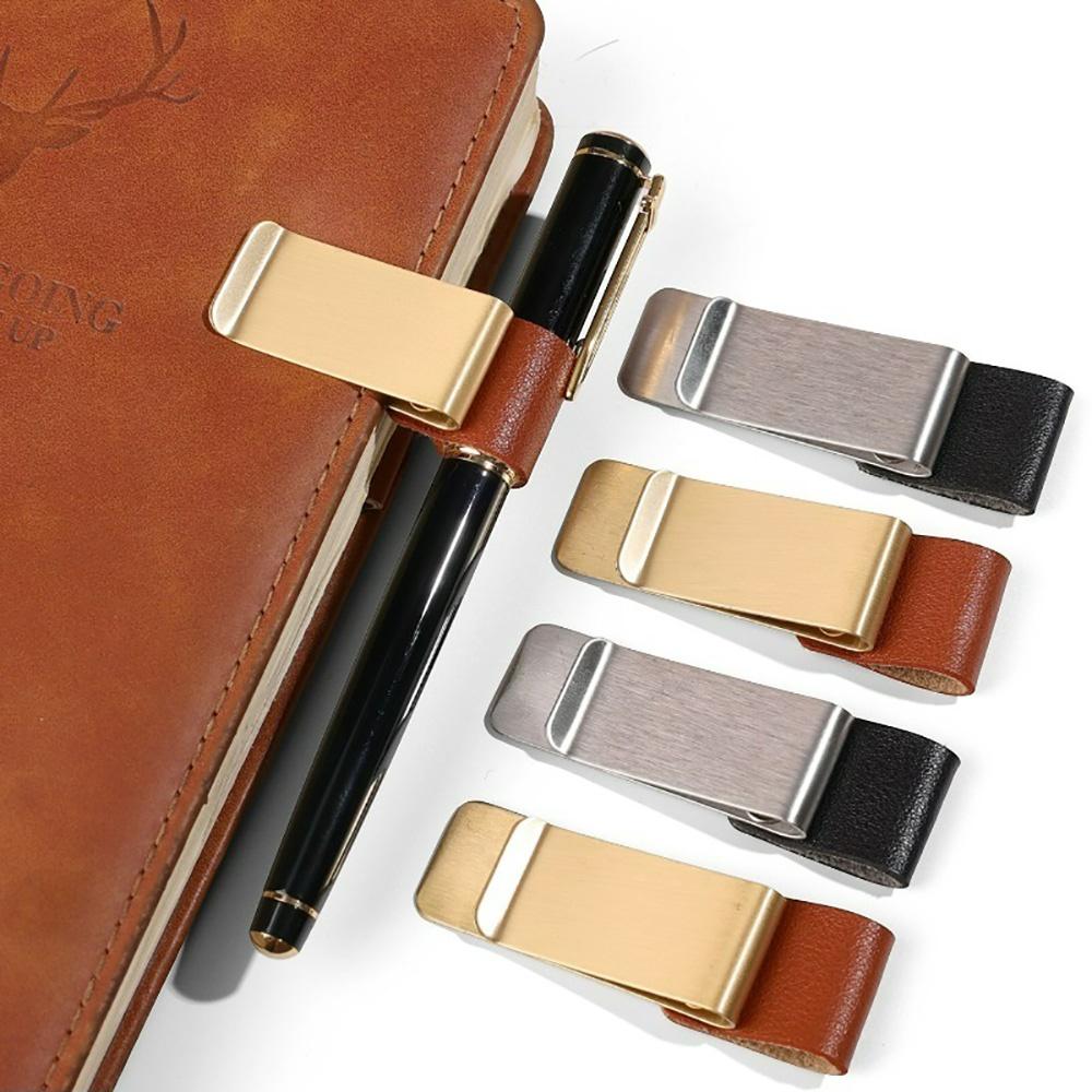 Handmade Leather and Brass Pen Holder Clip for Travelers Notebook Journal Stainless Steel Pen Loop Office Writing Supplies