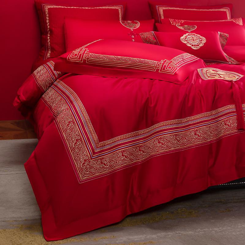 60 Thread Count Cotton Wedding Embroidery Four Piece Set; Shangyang Palace