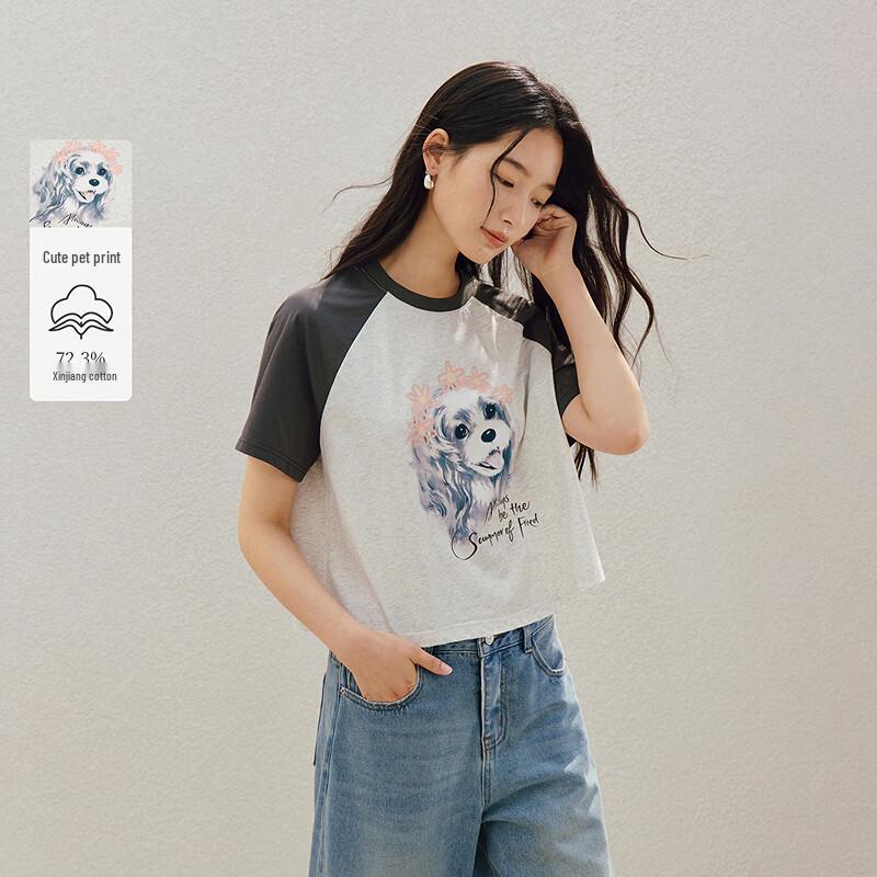 INMAN Puppy Print Raglan Short-Sleeve T-Shirt S
