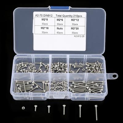 210pcs M2 304 Stainless Steel Cup Head Hex Socket   Nuts Assortment with Box, Ideal Fasteners Kit for Energy, Electronics, Machinery, for Industria