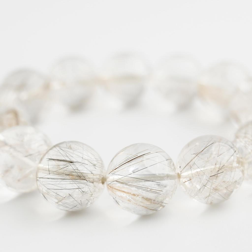 Eigado Silver Rutilated Quartz 17mm 19cm Wrist Limited Natural Power Prayer Good Luck Feng Shui Bracelet, Stone, Circumference, One-of-a-Kind,