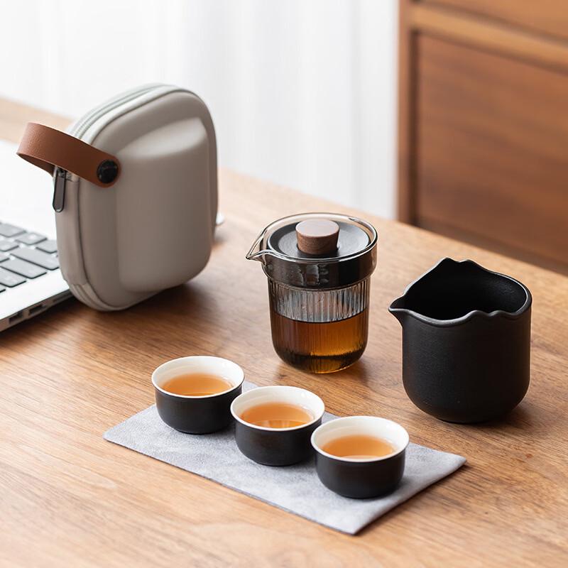 ZhuiJia White Pottery Portable Travel Tea Set