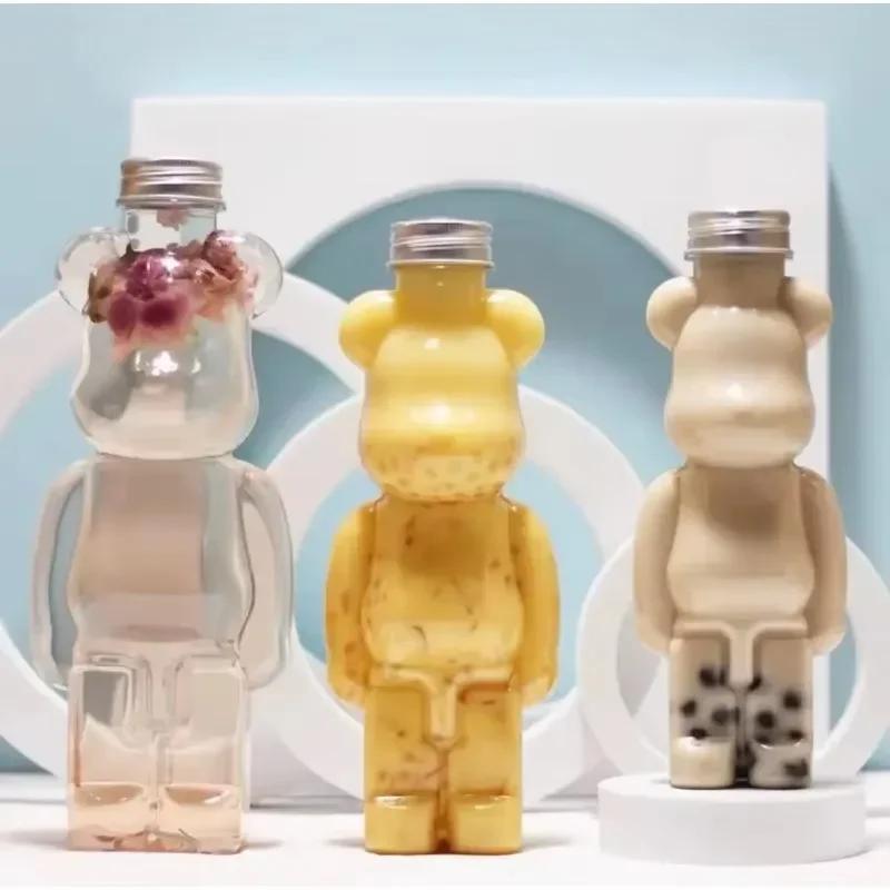 500ml Portable Cartoon Bear Transparent Bottles Cute Reusable Drink Containers for Bubble Tea Juice Milkshake Party Supplies