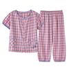Pajamas women's 1011 new summer pure cotton thin short-sleeved cropped pants high-end cotton loungewear large-size set
