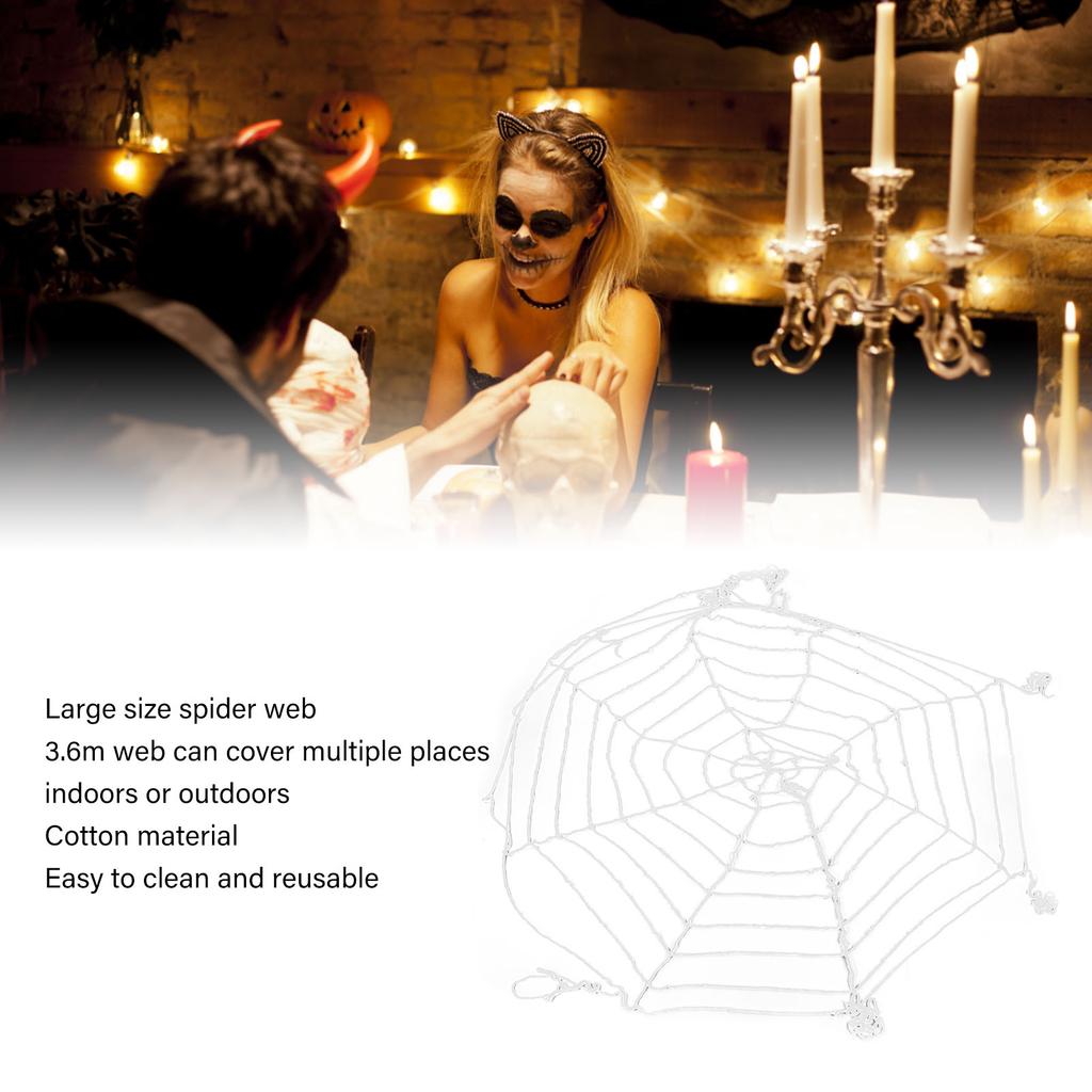ZK20 3.6m Spider Web Halloween Decorations White Round Net Spooky Cobwebs for Outdoor Indoor Party Yard