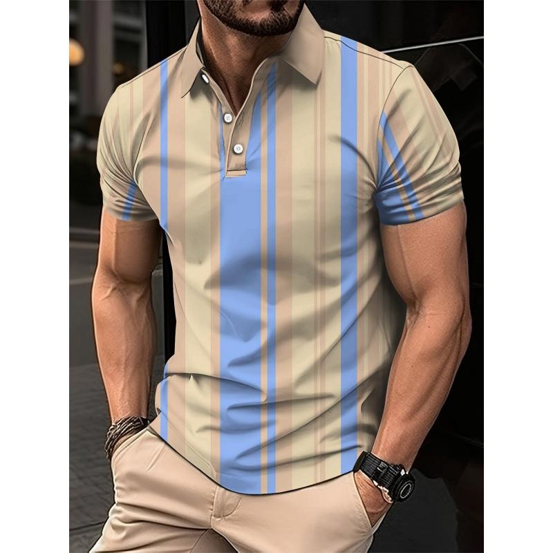 3D Print Stripes Color Block Polo Shirt For Men Colorful Pattern T-Shirts
