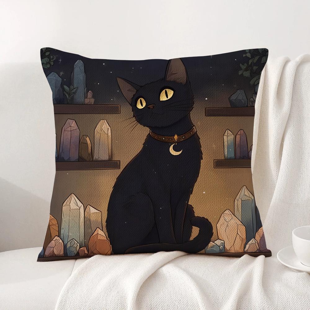 Wizard Cat Cushion Cover Natural Linen Organic Fabric DoubleSided Printing Sofa Home Decor Breathable Bed Pillow