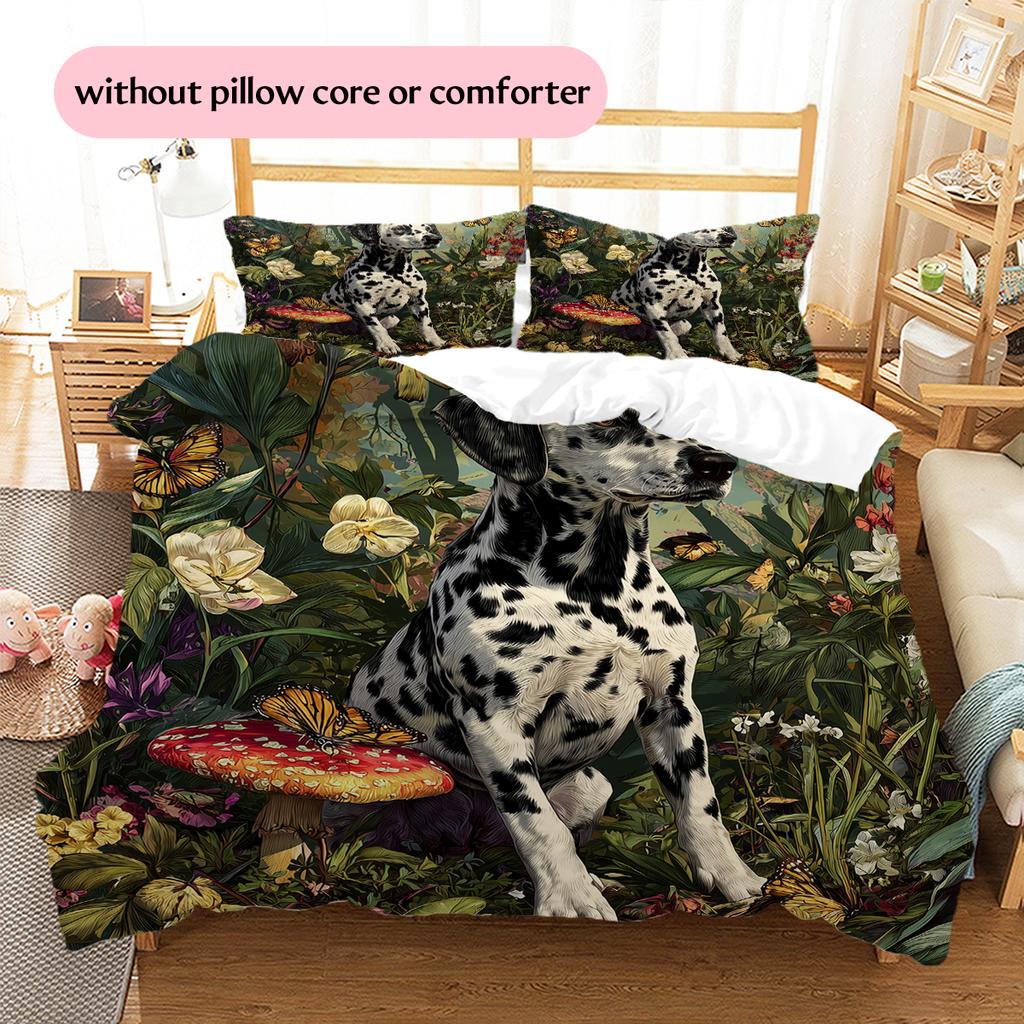 Dalmatian and Bushes Pattern Bedding Home Decoration Birthday Gift (1 * Duvet Cover + 2 * Pillowcase, Without Core)