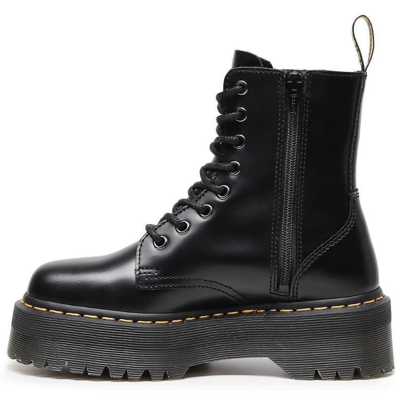 

Heavy-bottomed hole locomotive boots, side zipper British women s short boots, muffin bottom lace-up tooling boots 36 чёрный