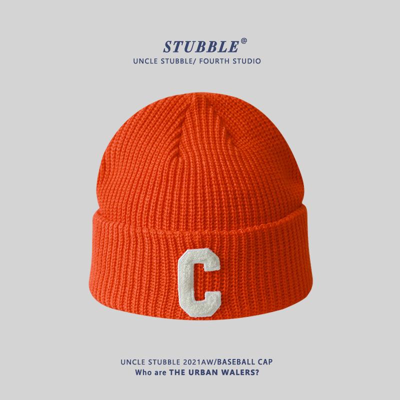 Autumn and Winter New Style C-label Knitted Hat Korean Version Colorful Couple Warm Woolen Hat Japanese Girl Face Small Cold Hat