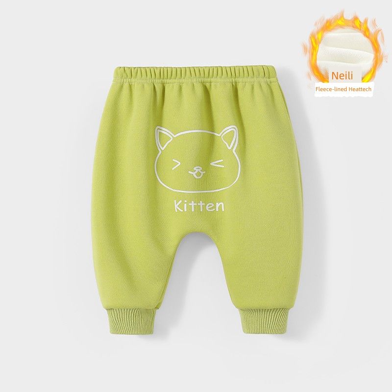 [Fleece-lined] Baby pants Fall and winter baby fart pants kids Heattech boys big pp pants autumn girl cotton pants