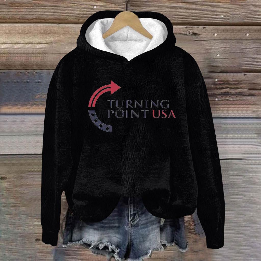 Ladies Fashion Casual Long Sleeve Printed Round Neck Hoodie Pullover Top