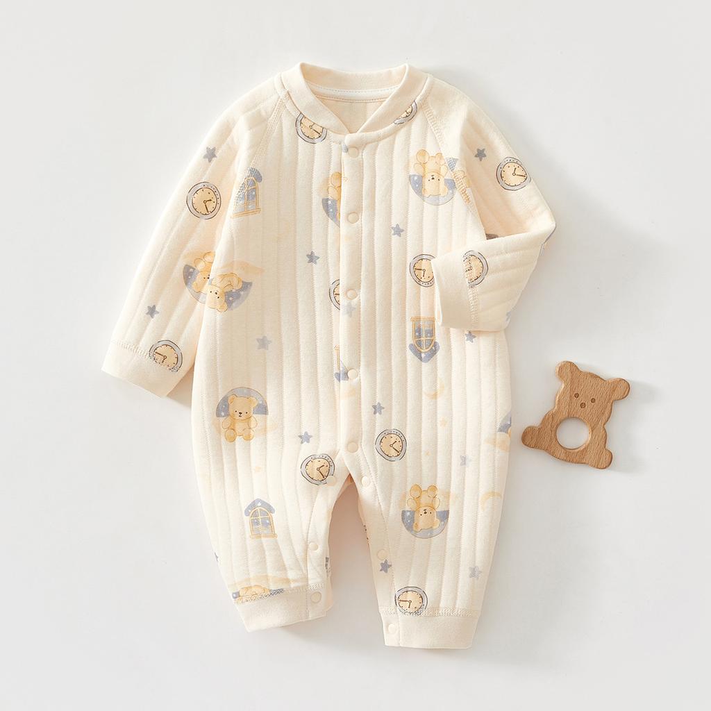 Newborn Baby Clothes Warm Cotton Quilted Romper Long Sleeve Infant Onesie Autumn Winter Thickened Outfit