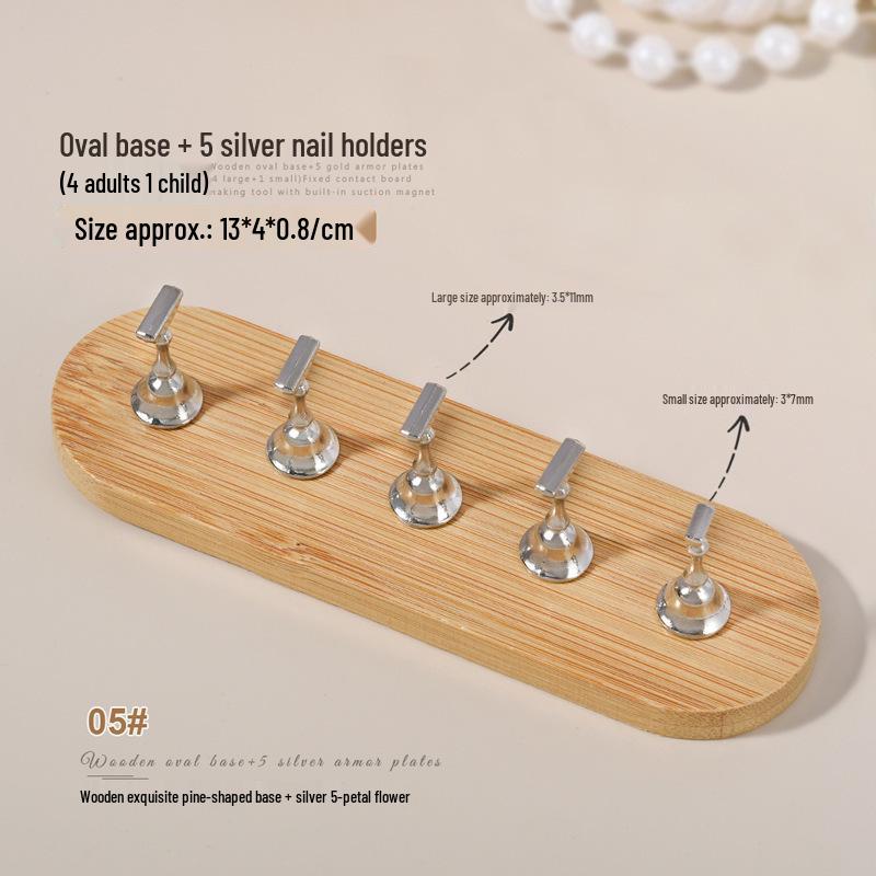 Minimalist Wooden Nail Art Practice Base & Wearable Metal Finger Holder