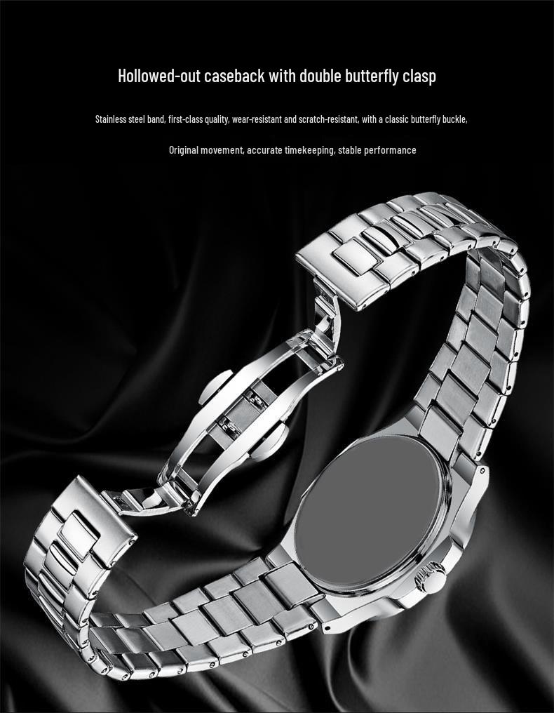 Orologio al quarzo luminoso in stile svizzero - Impermeabile, Cinturino in acciaio, Funzione calendario, Design business unisex.