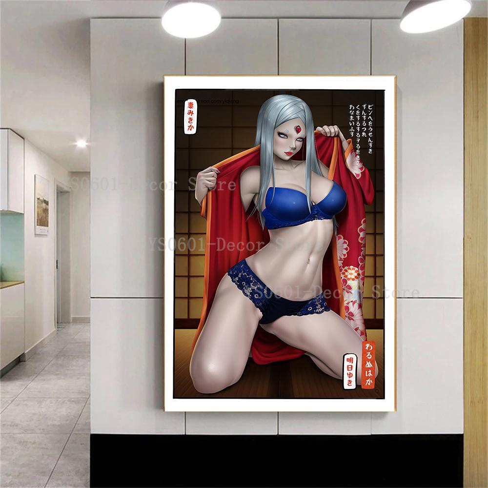 

Твердая деревянная рама Креативные плакаты Наруто Сексуальные Оотутуки Кагуя Цунаде Харуно Сакура Холст Живопись Настенное искусство Картины Фреска Декор спальни