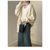 New Korean Fashion Lace Patchwork Pullover Loose Sweater Women Knitted Casual Versatile Tops Autumn and Winter V Neck Long Sleeve Solid Color Clothes