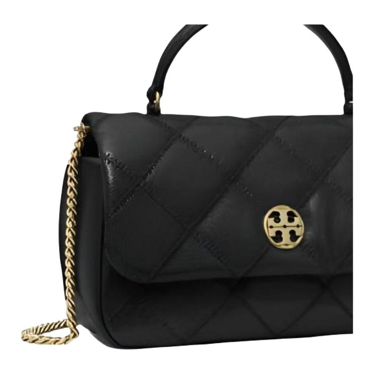 Tory Burch Willa Gold Label Round Three-Piece Double T Logo Diamond Quilted Suede Goat Leather Crossbody Tote Mini Women Handbags Black 167621-001