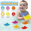 Baby Bath Toys, Stacking Boat & Spoons Toys, Early Education Intelligence Gift, Rainbow Color Stacked Cup Folding Tower Baby Toy
