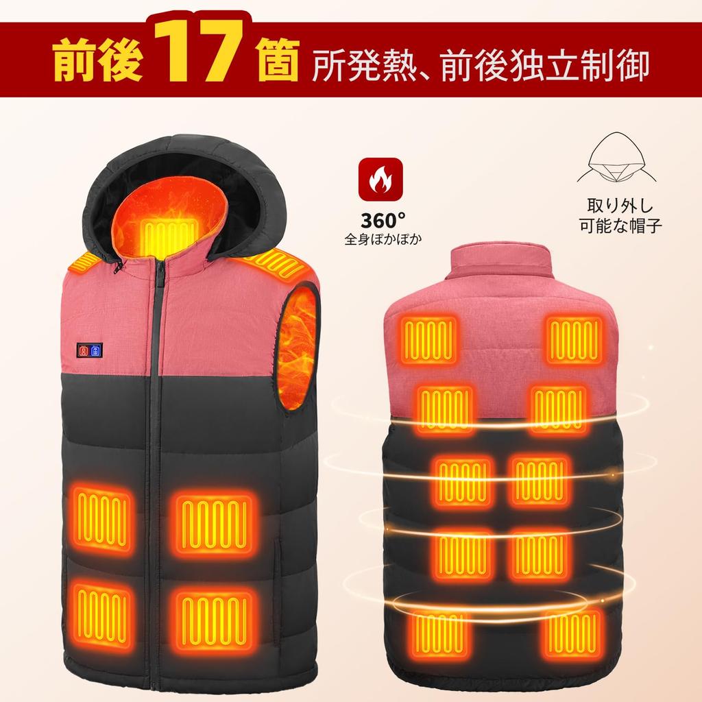 Sumeriy Electric Heated 17 Heating Mobile Removable Fleece Cold Weather Up to 15 Hours of Continuous Two Independent Auto Unisex Vest, Points,