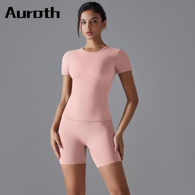 Auroth-ropa deportiva de secado rápido para Yoga para mujer, conjunto deportivo para correr, Top de manga corta, pantalones cortos de cintura alta, trajes de Fitness