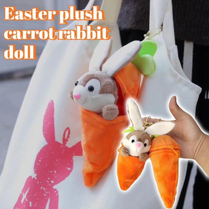 Kawaii Plush Carrot Keychain Bunny Hiding in Carrot with Zipper Pouch Cute Cartoon Animal Plush Toy for Bag Gift for Kids Adults