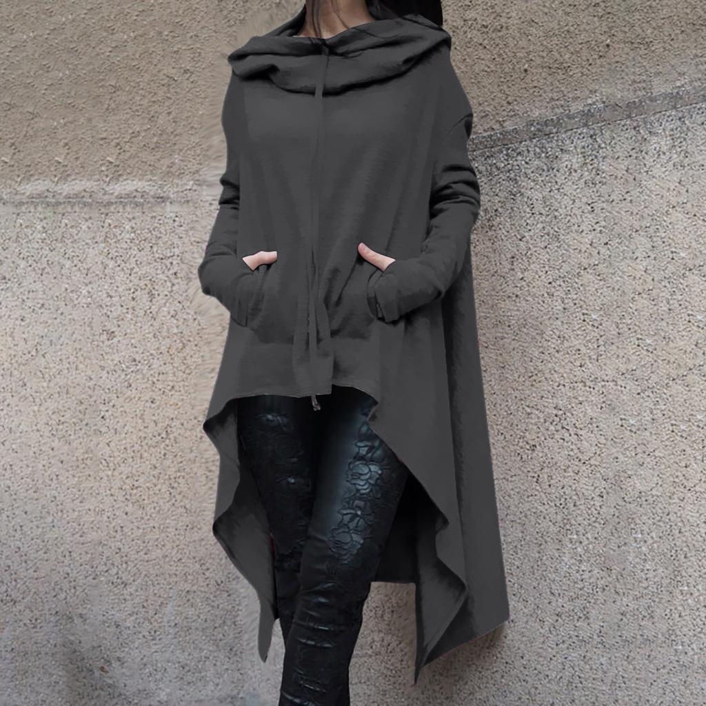 Women's Loose And Comfortable Pile Neck Long Sleeved Solid Color Long Hoodie