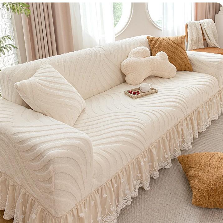 Lace Skirt Sofa Cover Thickened Plush Full Cover for Warmth in Autumn and Winter  All Purpose Set  Anti Cat Scratch Cover Cloth  Anti Slip Cover