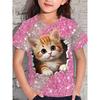 Summer Round Neck 3D Printed Top Fashionable Casual Short Sleeved Children's Girl T-shirts