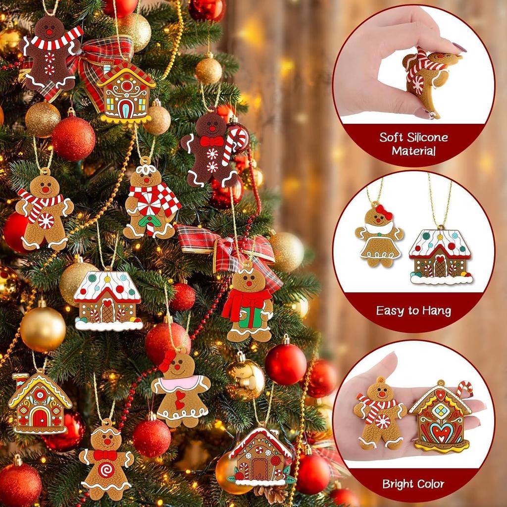 16Pcs Christmas Decorations, Gingerbread House Ornaments, Festive Tree Hanging Decor for Holiday Party, Classroom and Office, Family Activity