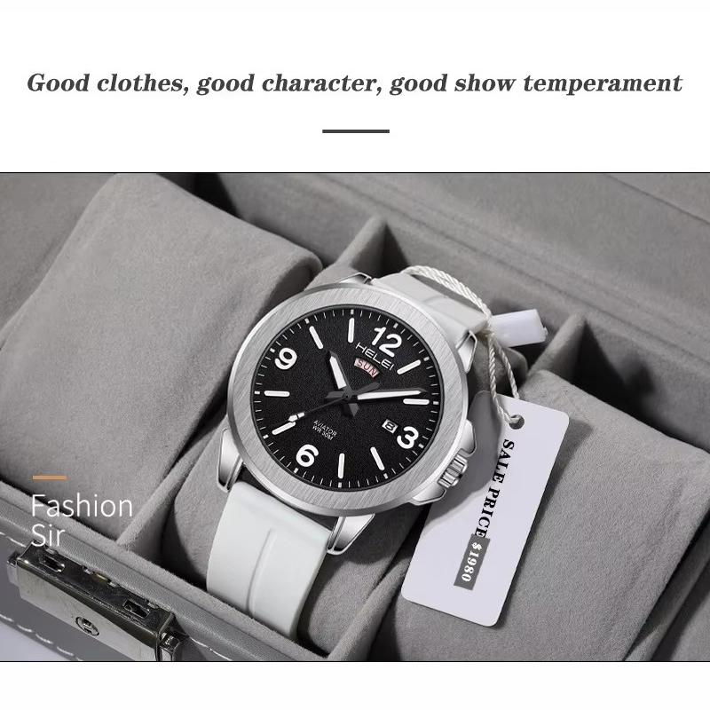 Mens Quartz Watch Magnetic Silicone Strap Luminous Hands Day Date Waterproof Wristwatches